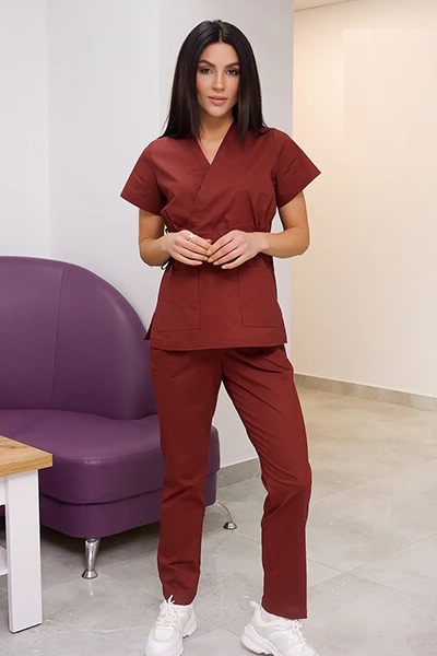 бордовый хирургический костюм женский